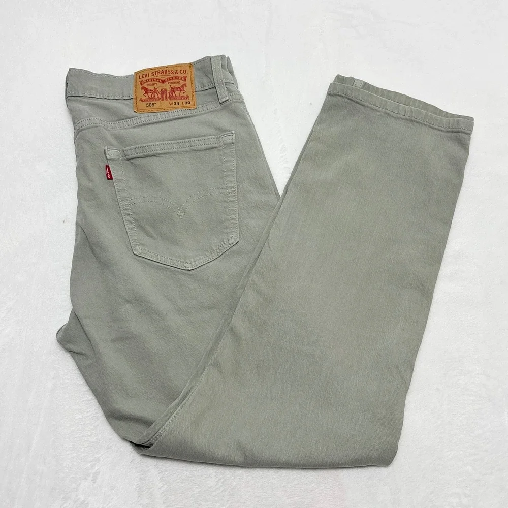Levi Strauss 505 Straight Leg Denim Pants Olive Gray Size 34x30 Actual 35x28